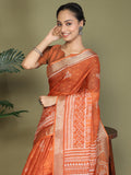 Orange Cotton Saree With Blouse Piece Orange Cotton Saree With Blouse Piece