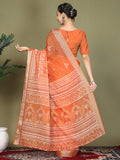 Orange Cotton Saree With Blouse Piece Orange Cotton Saree With Blouse Piece