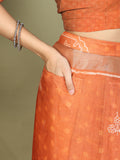 Orange Cotton Saree With Blouse Piece Orange Cotton Saree With Blouse Piece