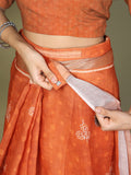 Orange Cotton Saree With Blouse Piece Orange Cotton Saree With Blouse Piece
