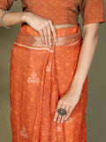 Orange Cotton Saree With Blouse Piece Orange Cotton Saree With Blouse Piece