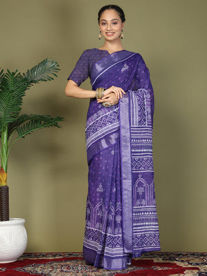 Violet Cotton Saree With Blouse Piece