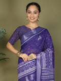 Violet Cotton Saree With Blouse Piece Violet Cotton Saree With Blouse Piece