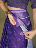 Violet Cotton Saree With Blouse Piece Violet Cotton Saree With Blouse Piece