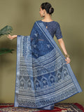 Blue Cotton Saree With Blouse Piece Blue Cotton Saree With Blouse Piece