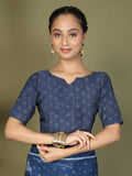 Blue Cotton Saree With Blouse Piece Blue Cotton Saree With Blouse Piece