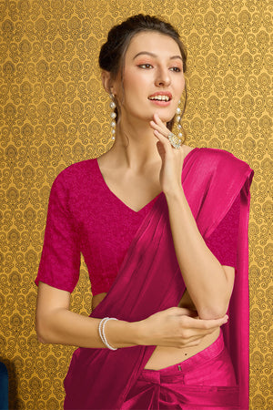 Magenta Organza Ready To Wear Saree With Blouse Piece
