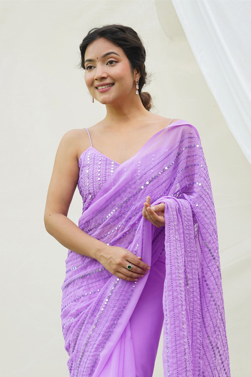 Lavender Chanderi Georgette Set main image 1
