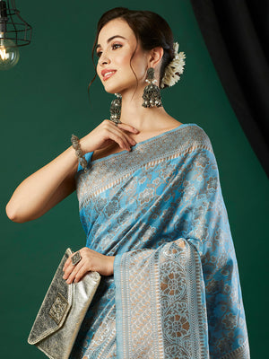Linen Cotton Banarasi Silk Saree With Blouse Piece