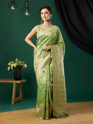 Linen Cotton Banarasi Silk Saree With Blouse Piece