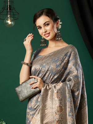 Linen Cotton Banarasi Silk Saree With Blouse Piece
