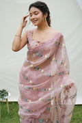 Peach Organza Saree With Blouse Piece Peach Organza Saree With Blouse Piece