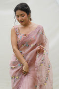 Peach Organza Saree With Blouse Piece Peach Organza Saree With Blouse Piece