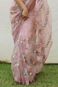 Peach Organza Saree With Blouse Piece Peach Organza Saree With Blouse Piece