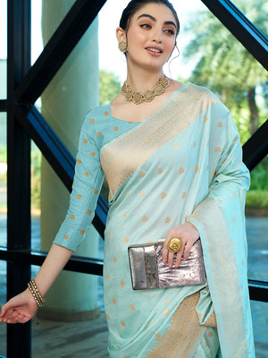 Nylon Jacquard Banarasi Silk Saree With Blouse Piece