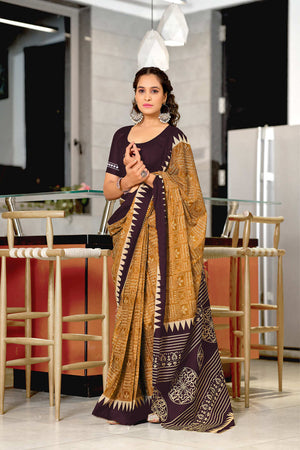 Mustard Mulmul Cotton Hand Block Print Sarees Saree With Blouse Piece