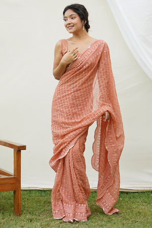 Brown Georgette Saree With Blouse Piece