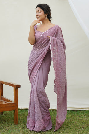 Onion Georgette Saree With Blouse Piece