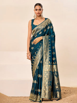 Satin Silk Banarasi Silk Saree With Blouse Piece