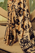 Golden Digital Printed Satin Silk Saree With Blouse Piece Golden Digital Printed Satin Silk Saree With Blouse Piece