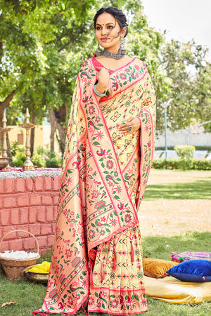 Buttermilk Beige Paithani Saree