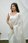 Off White Georgette Saree With Blouse Piece Off White Georgette Saree With Blouse Piece
