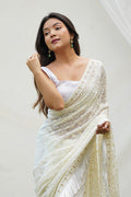 Off White Georgette Saree With Blouse Piece Off White Georgette Saree With Blouse Piece