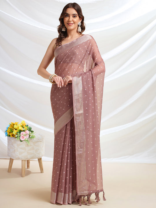 Brown Chiffon Ready To Wear Saree With Blouse Piece Brown Chiffon Ready To Wear Saree With Blouse Piece