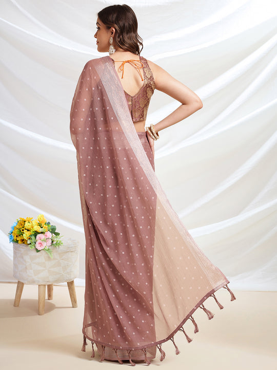 Brown Chiffon Ready To Wear Saree With Blouse Piece Brown Chiffon Ready To Wear Saree With Blouse Piece