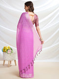 Pink Chiffon Ready To Wear Saree With Blouse Piece Pink Chiffon Ready To Wear Saree With Blouse Piece