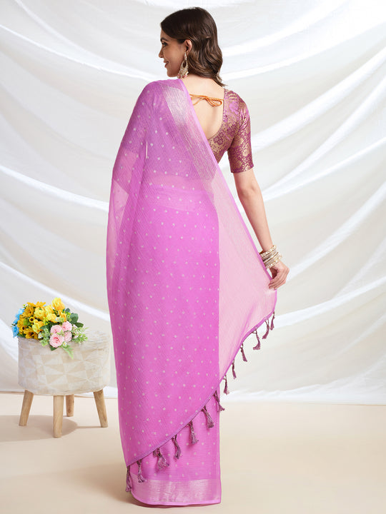 Pink Chiffon Ready To Wear Saree With Blouse Piece Pink Chiffon Ready To Wear Saree With Blouse Piece