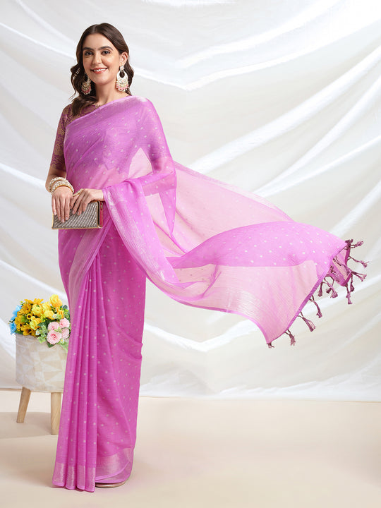 Pink Chiffon Ready To Wear Saree With Blouse Piece Pink Chiffon Ready To Wear Saree With Blouse Piece