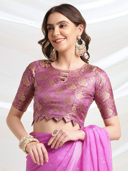 Pink Chiffon Ready To Wear Saree With Blouse Piece Pink Chiffon Ready To Wear Saree With Blouse Piece