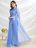 Blue Chiffon Ready To Wear Saree With Blouse Piece Blue Chiffon Ready To Wear Saree With Blouse Piece