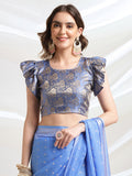 Blue Chiffon Ready To Wear Saree With Blouse Piece Blue Chiffon Ready To Wear Saree With Blouse Piece