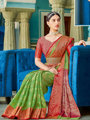 Light Green Linen Cotton Saree With Blouse Piece