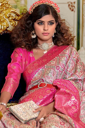 Flamingo Pink Banarasi Saree