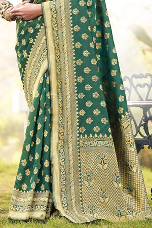 Bottle Green Banarasi Saree