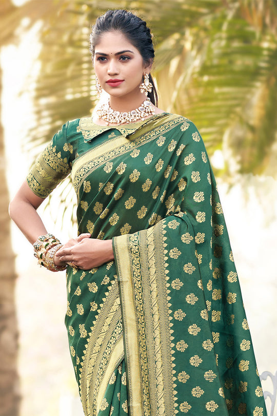 Bottle Green Banarasi Saree Bottle Green Banarasi Saree