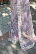 Purple Georgette Saree with Cream Blouse Piece Purple Georgette Saree with Cream Blouse Piece