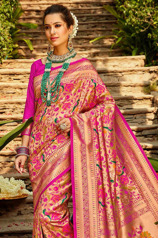 Pearlescent Magenta Pink Paithani Saree Pearlescent Magenta Pink Paithani Saree