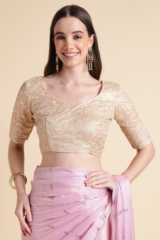 Pink Chiffon Silk Saree With Blouse Piece Pink Chiffon Silk Saree With Blouse Piece