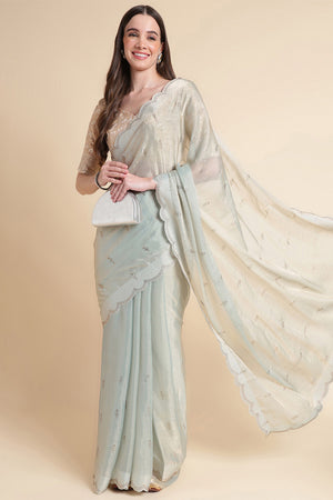 Pista Green Chiffon Silk Saree With Blouse Piece