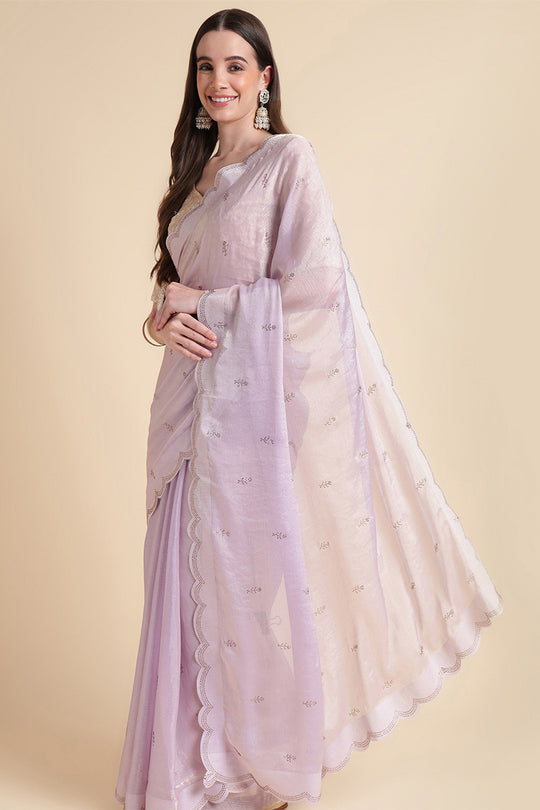 Purple Chiffon Silk Saree With Blouse Piece Purple Chiffon Silk Saree With Blouse Piece