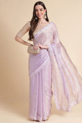 Purple Chiffon Silk Saree With Blouse Piece Purple Chiffon Silk Saree With Blouse Piece