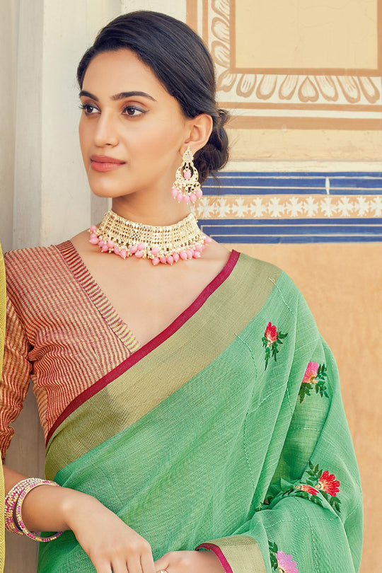 Fern Green Linen Blend Saree Fern Green Linen Blend Saree