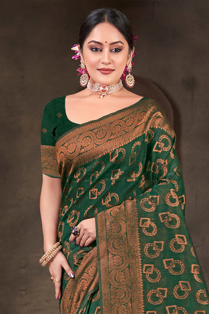 Green Cotton Saree With Blouse Piece