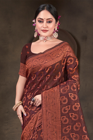 Maroon Cotton Saree With Blouse Piece