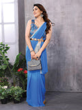 White & Sky blue Georgette Saree With Blouse Piece White & Sky blue Georgette Saree With Blouse Piece