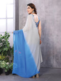 White & Sky blue Georgette Saree With Blouse Piece White & Sky blue Georgette Saree With Blouse Piece